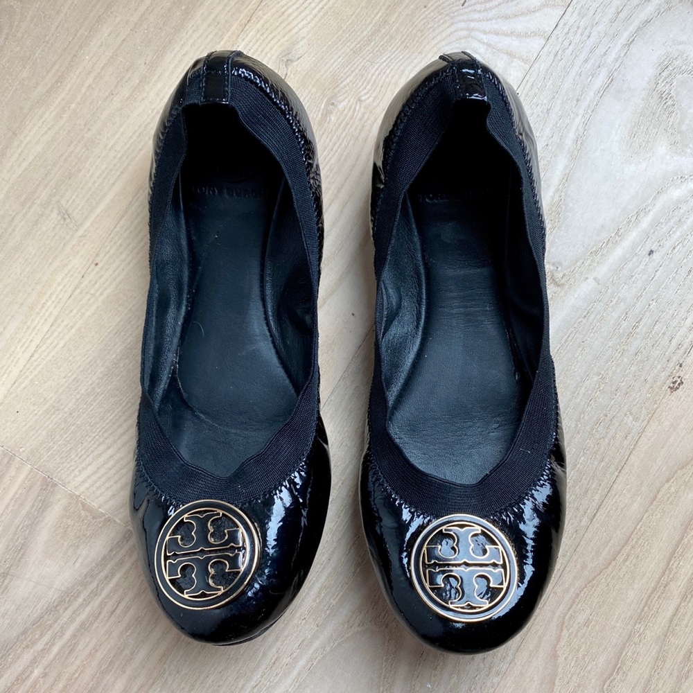 Tory Burch Caroline Black Patent Leather Flat